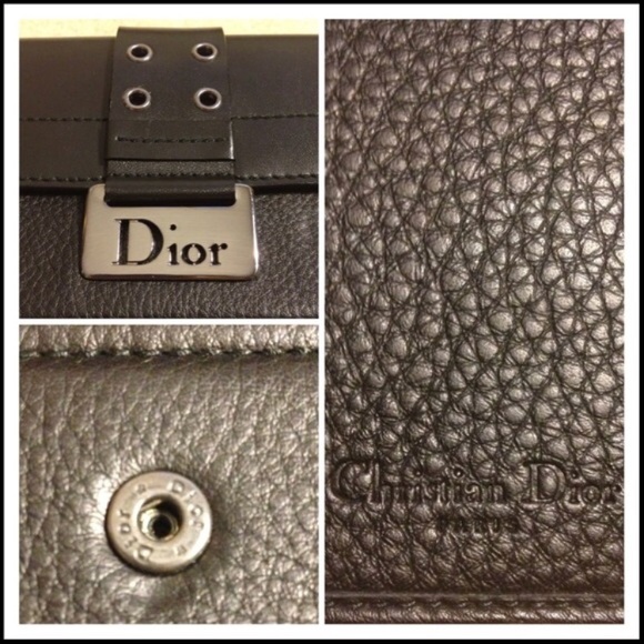 CHRISTIAN DIOR BLACK LEATHER GUNMETAL WALLET - Picture 5 of 8